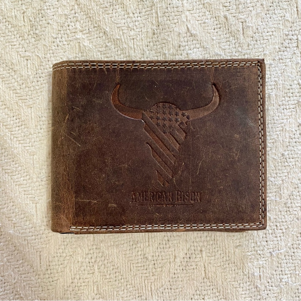 American Bison Genuine Leather Brown Men’s Wallet New Western Cowboy